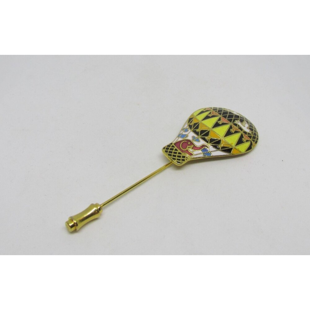 Vintage Cloisonne Enamel Hot Air Balloon Stick Pin Gold Tone 1980s Elephant Dove